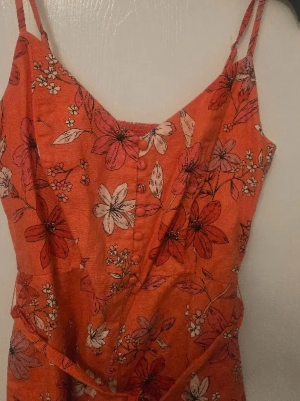 Banana Republic orange floral linen blend jumpsuit Size 12P - Picture 3 of 8